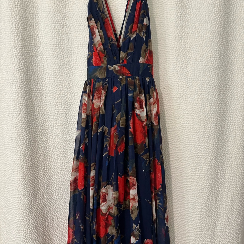 Luxxel Navy and Red Floral Maxi Dress